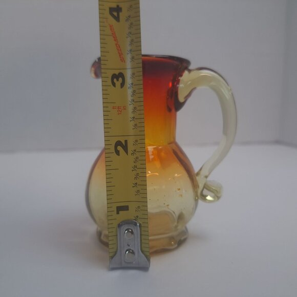 Rainbow Hand Blown Amberina Color Mini Glass Pitcher - Picture 2 of 16